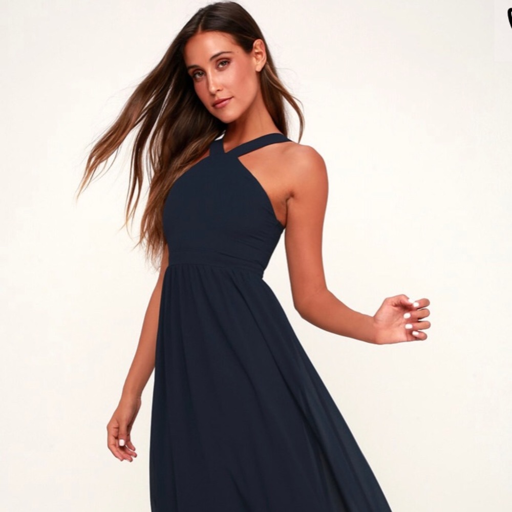 NWT XL Lulu’s Air of Romance Navy Maxi Dress